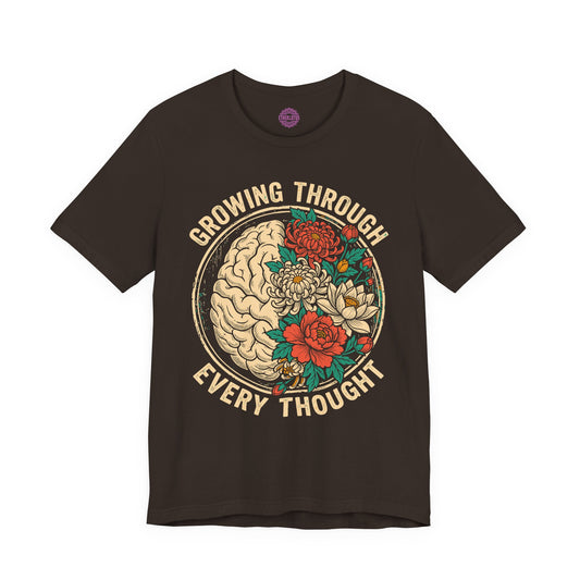 Growing Through Every Thought Floral Brain Premium Unisex T-Shirt