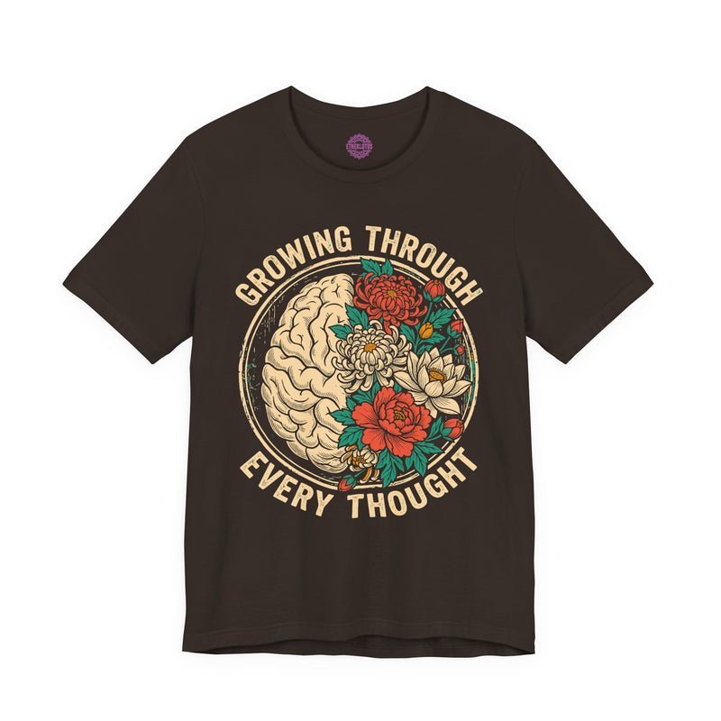 Growing Through Every Thought Floral Brain Premium Unisex T-Shirt