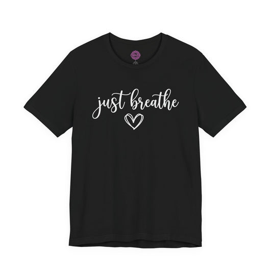 Just Breathe Script Heart Minimal Premium Unisex T-Shirt