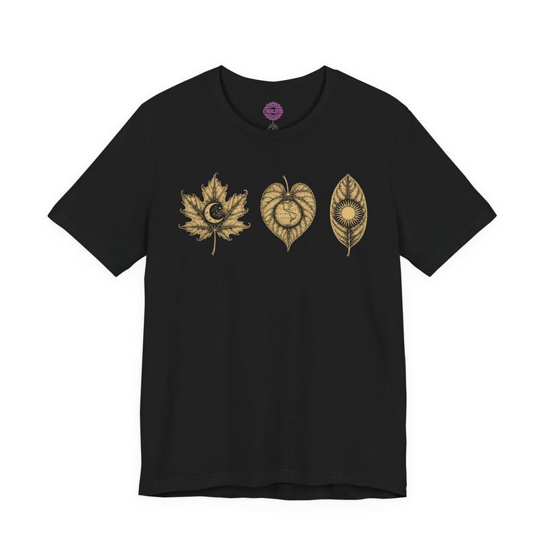 Celestial Leaves Sun Moon Earth "Nature's Cosmos" Botanical Premium Unisex T-Shirt