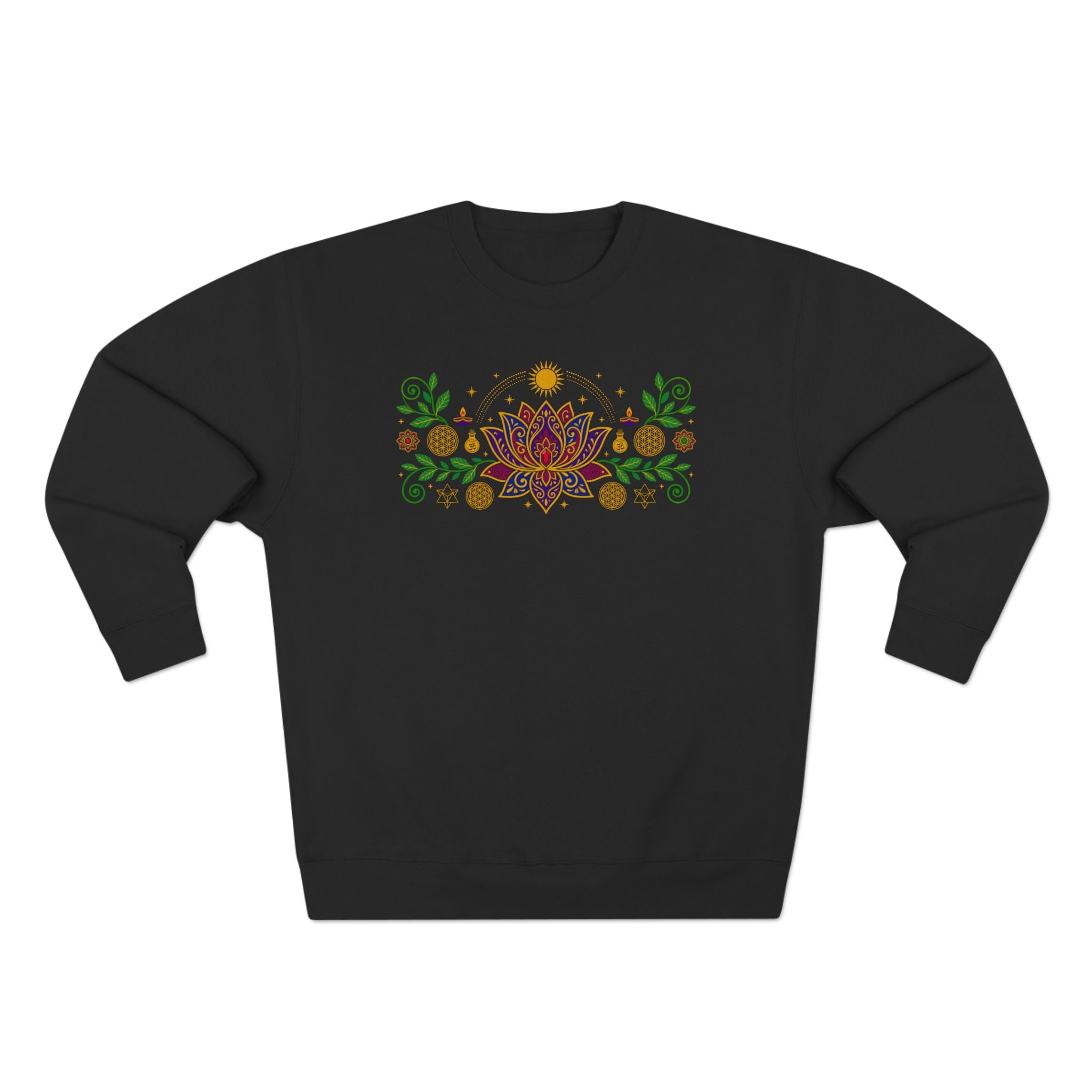 Sacred Lotus Cosmos Sun Flower of Life Om Crystal Premium Unisex Sweatshirt