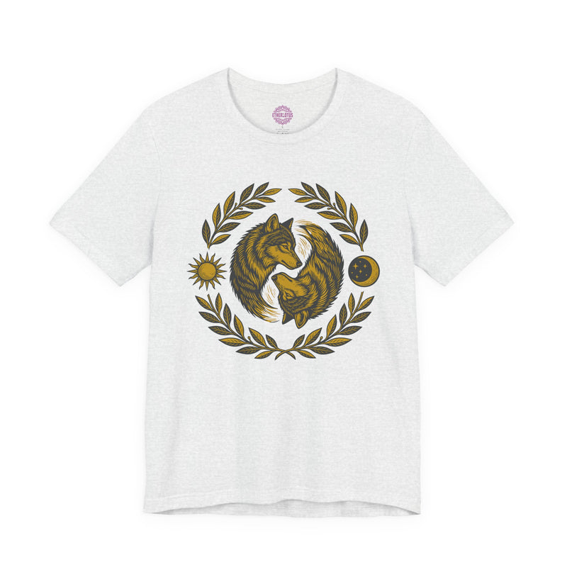 Celestial Twin Wolves "Yin Yang Balance" Sun & Moon Premium Unisex T-Shirt