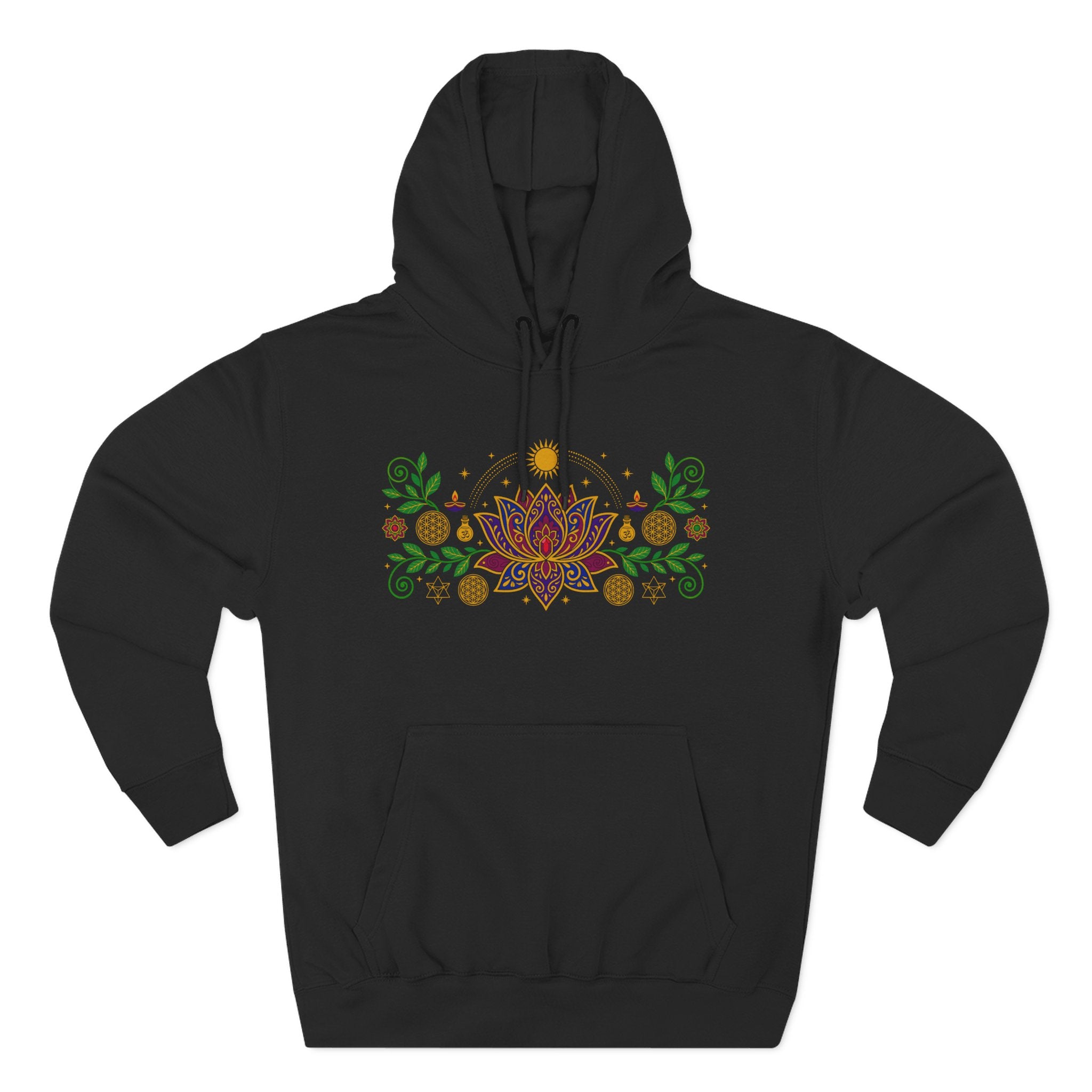 Sacred Lotus Cosmos Sun Flower of Life Om Crystal Premium Unisex Hoodie