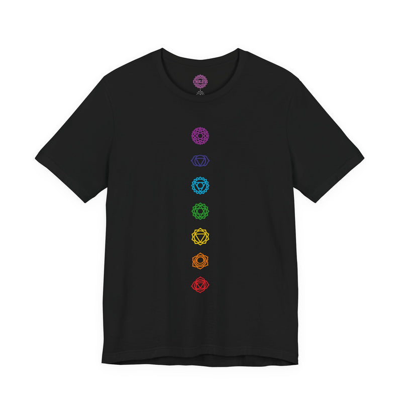 Seven Chakras Vertical Stack Minimal Line Art Energy Centers Premium Unisex T-Shirt