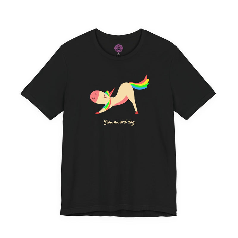 Yoga Unicorn Downward Dog Pose Rainbow Fun Premium Unisex T-Shirt