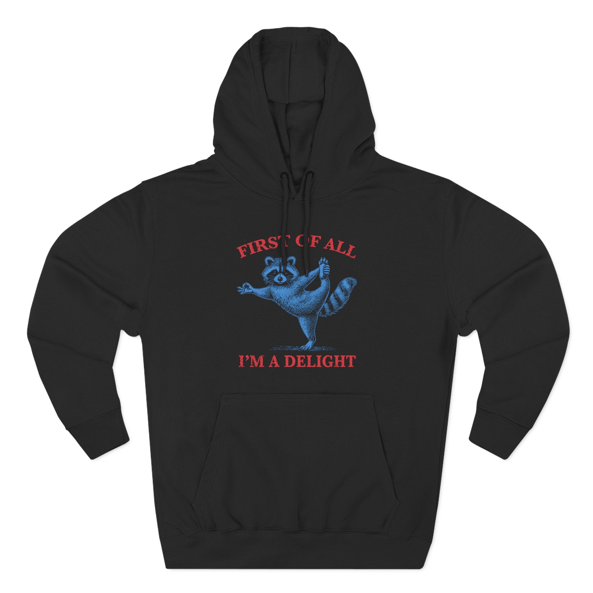 First of All I'm a Delight Raccoon Yoga Spiritual Humor Premium Unisex Hoodie