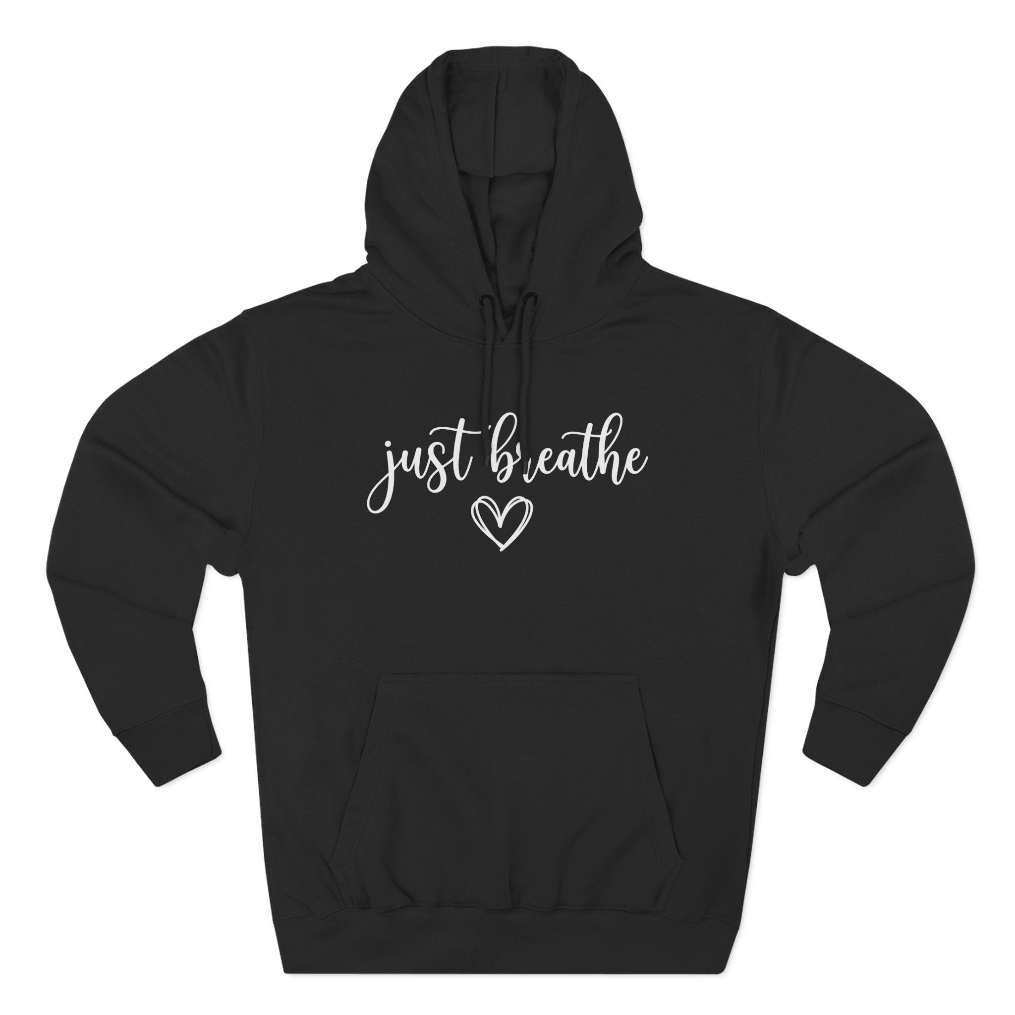 Just Breathe Script Heart Minimal Premium Unisex Hoodie