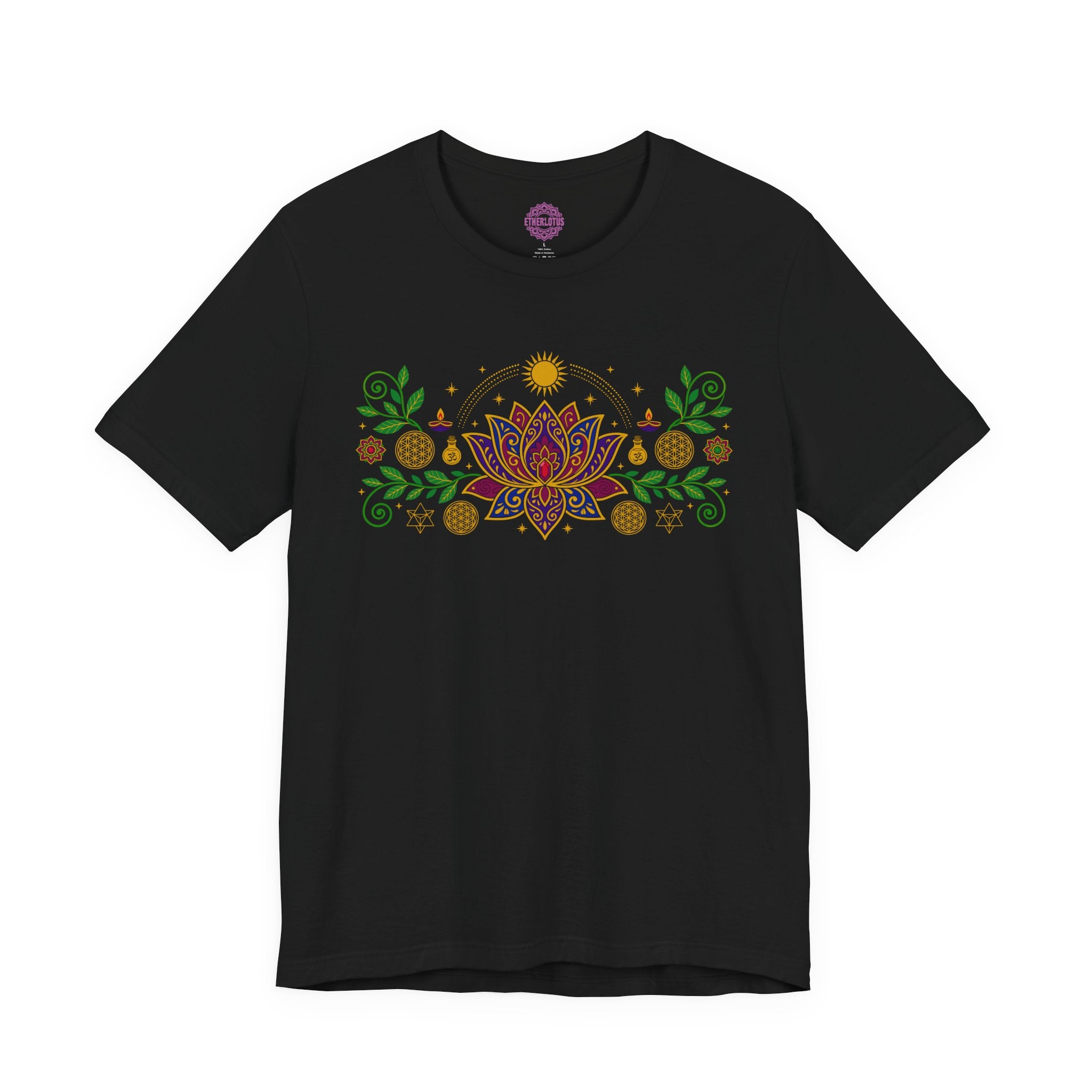 Sacred Lotus Cosmos Sun Flower of Life Om Crystal Premium Unisex T-Shirt