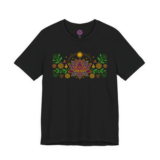 Sacred Lotus Cosmos Sun Flower of Life Om Crystal Premium Unisex T-Shirt