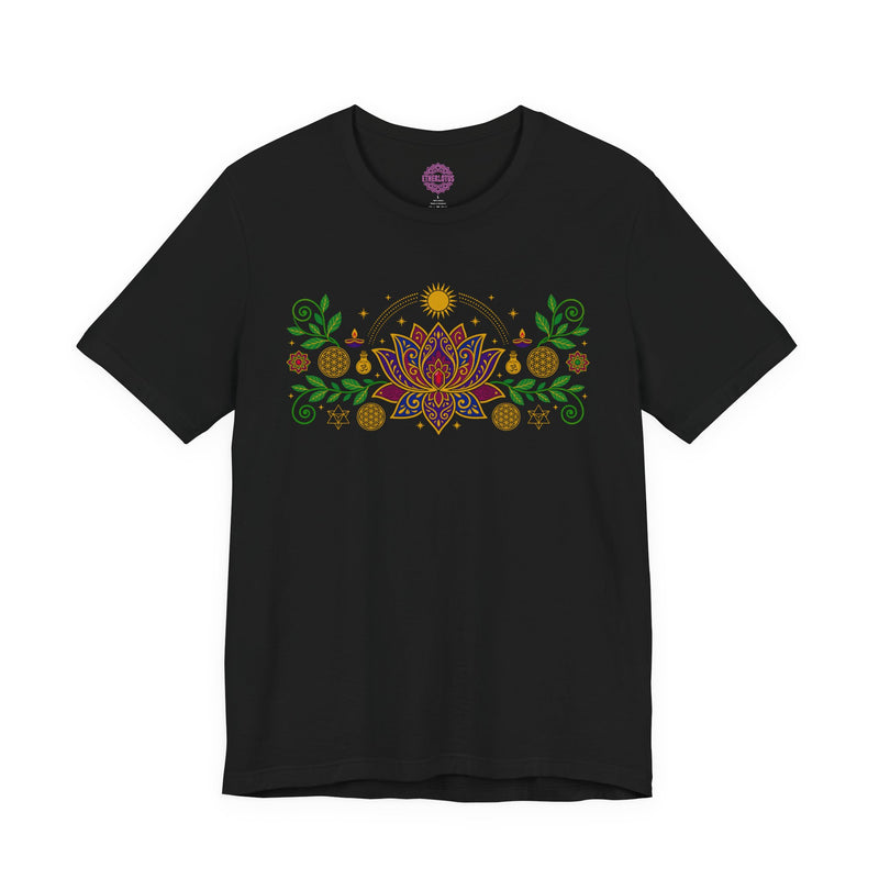 Sacred Lotus Cosmos Sun Flower of Life Om Crystal Premium Unisex T-Shirt