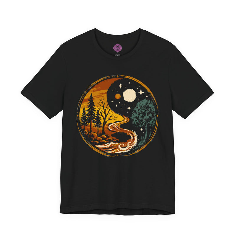 Yin Yang Day Night Nature River Forest Celestial Balance Premium Unisex T-Shirt