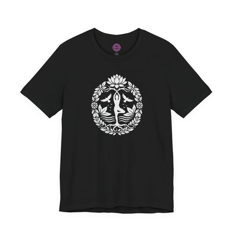 Yoga Tree of Life Roots Lotus Birds Nature Sacred Circle Premium Unisex T-Shirt