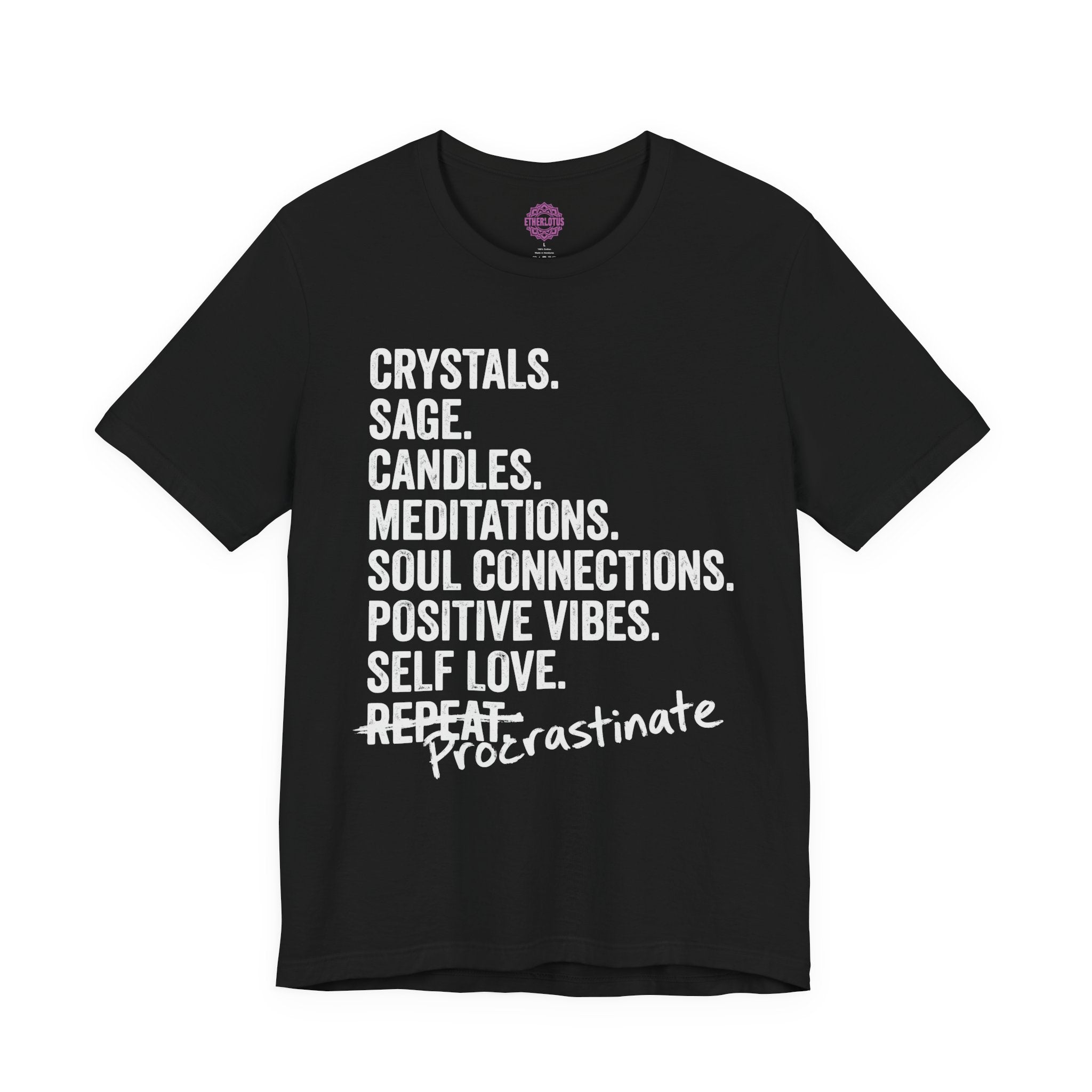 Crystals Sage Candles Procrastinate Spiritual Humor Premium Unisex T-Shirt