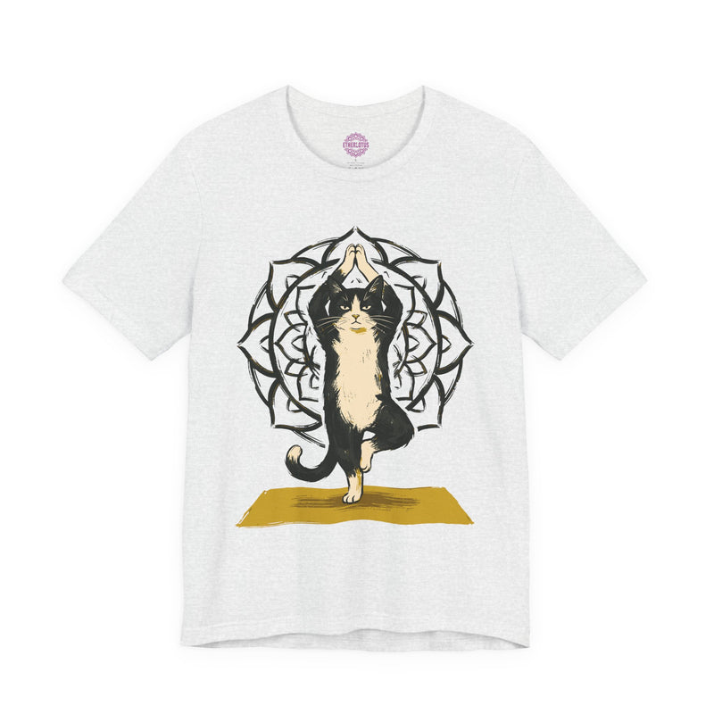 Cat Yoga Tree Pose Mandala Tuxedo Cat Vrksasana Premium Unisex T-Shirt